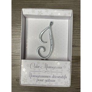 Wedding Small I Silver Finish Monogram Initial Rhinestones Cake Topper